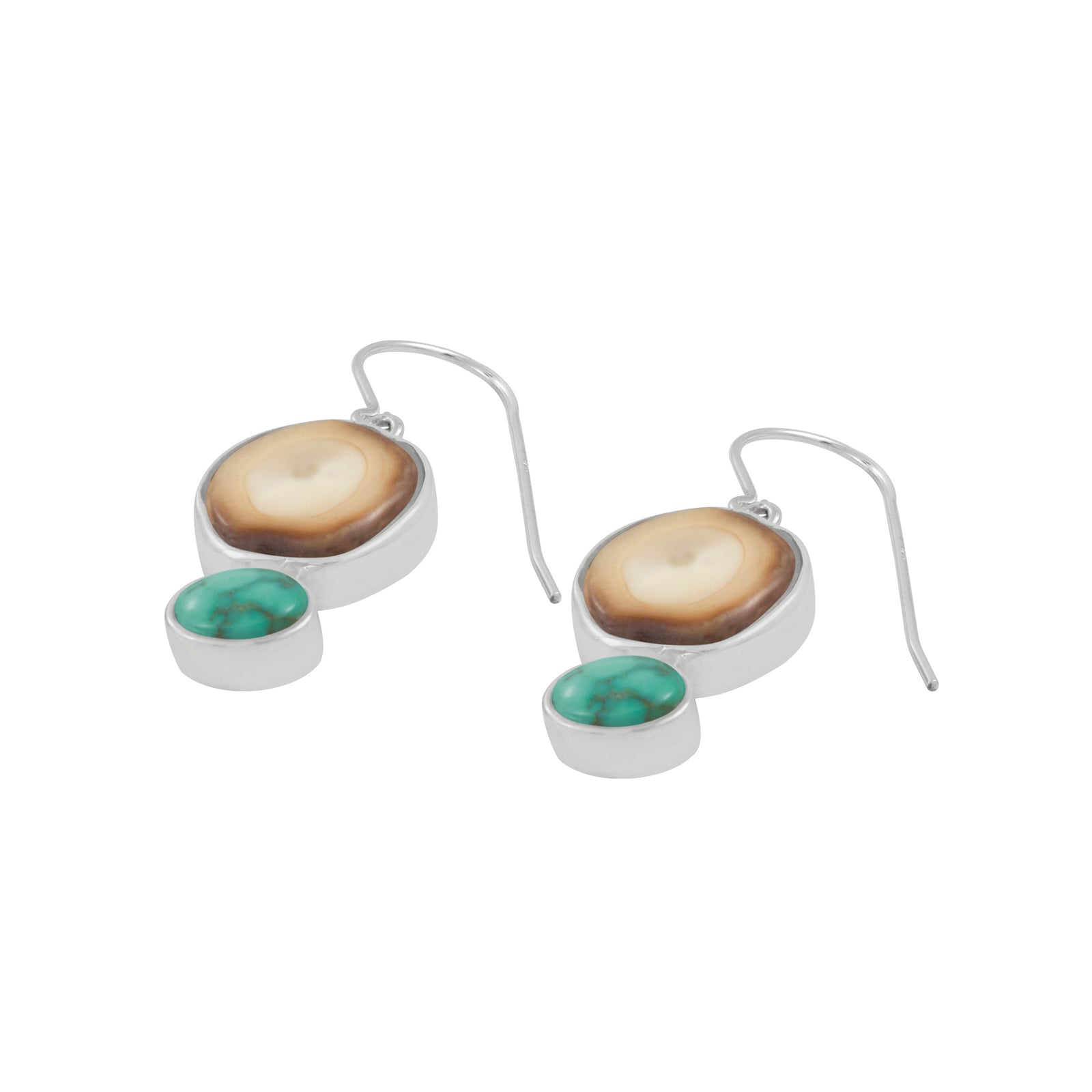 Sterling Silver Earring With Fossil Ivory And Turquoise Oval
