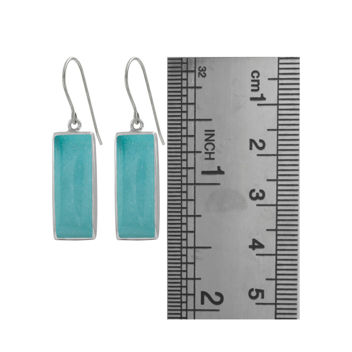 Sterling Silver Earring With Turquoise Rectangle Drop