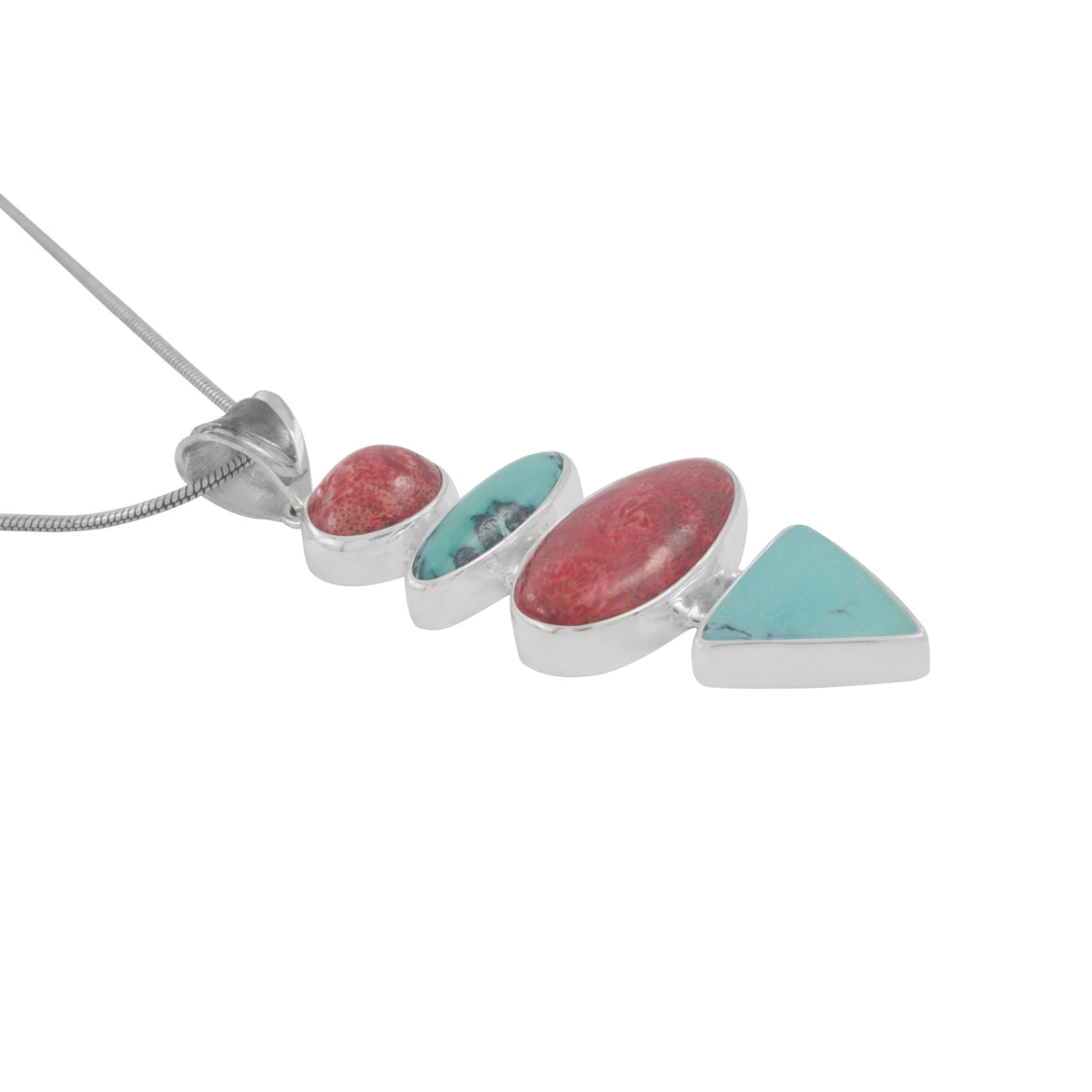 Sterling Silver Pendant With Turquoise And Sponge Coral Oval