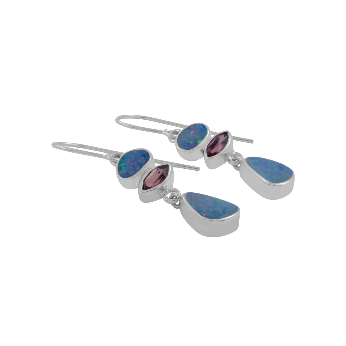 Sterling Silver Earring With Opal Free Form, Rhodolite Garnet Marquis