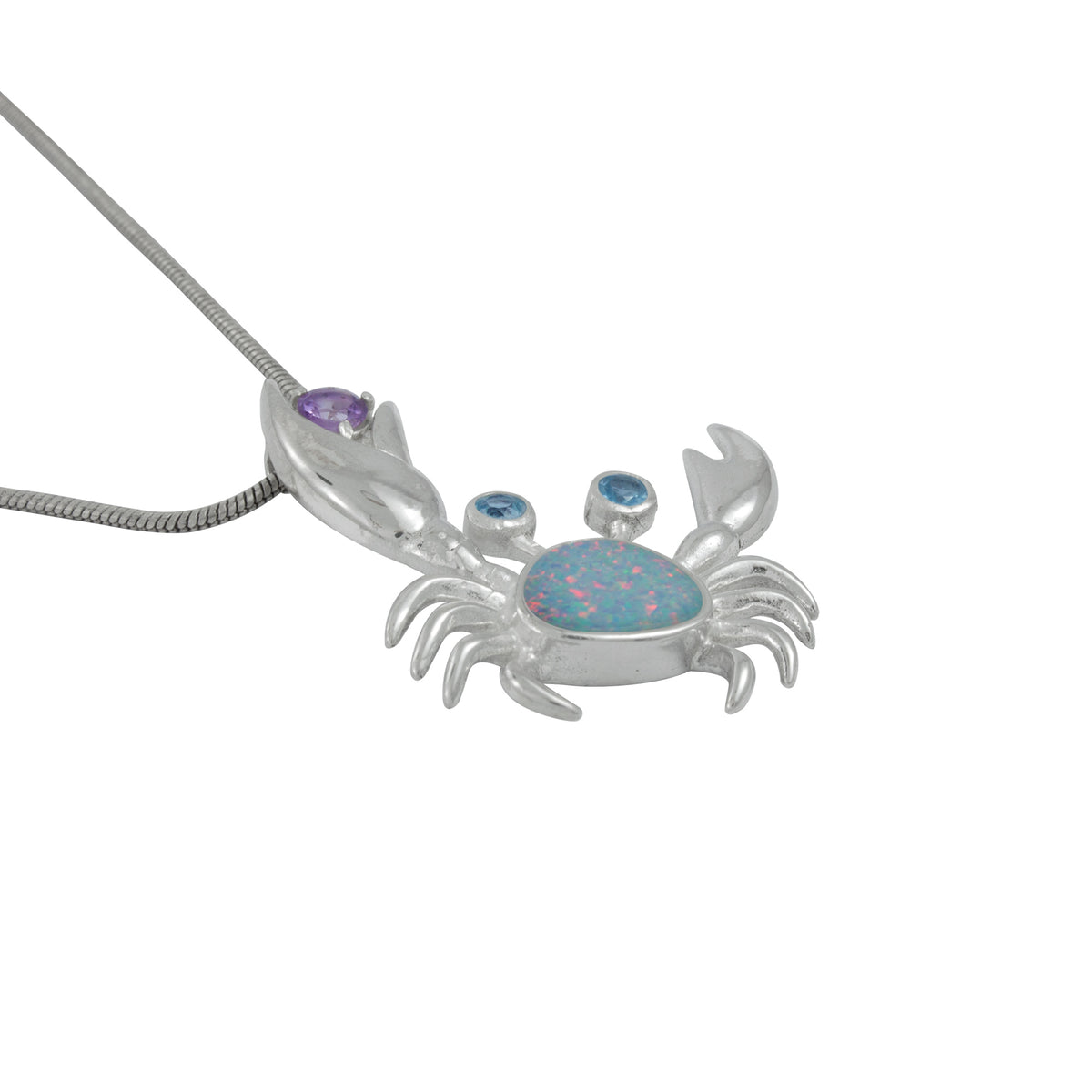 Silver Pendant Crab Component With Amethyst, Blue Topaz, Opal Free Form