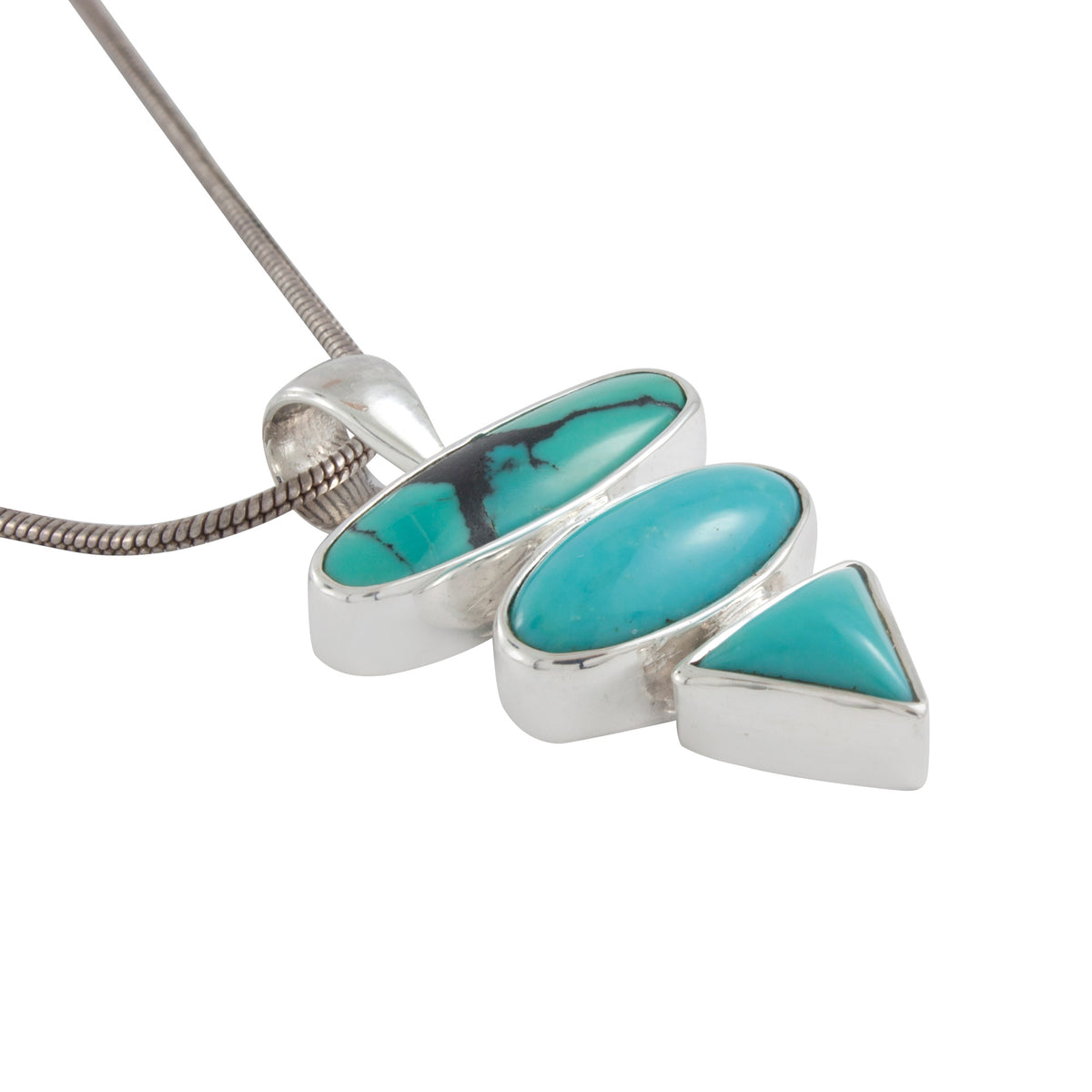 Sterling Silver Pendant With Oval, Square Triangle, Turquoise Stone