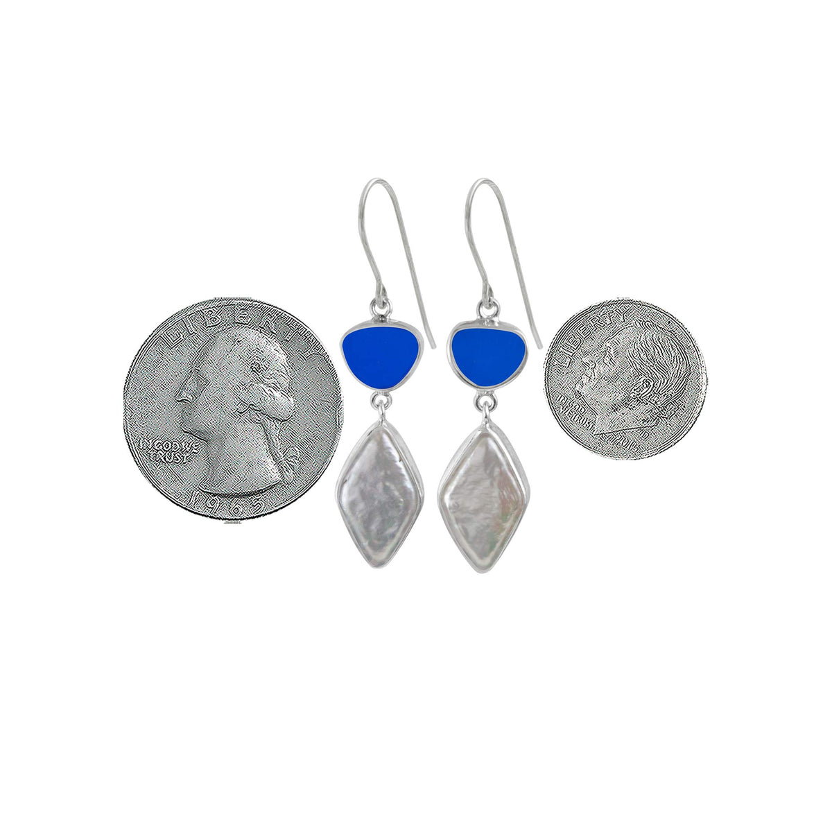 Silver Earring With Sea Glass &amp; Pearl
