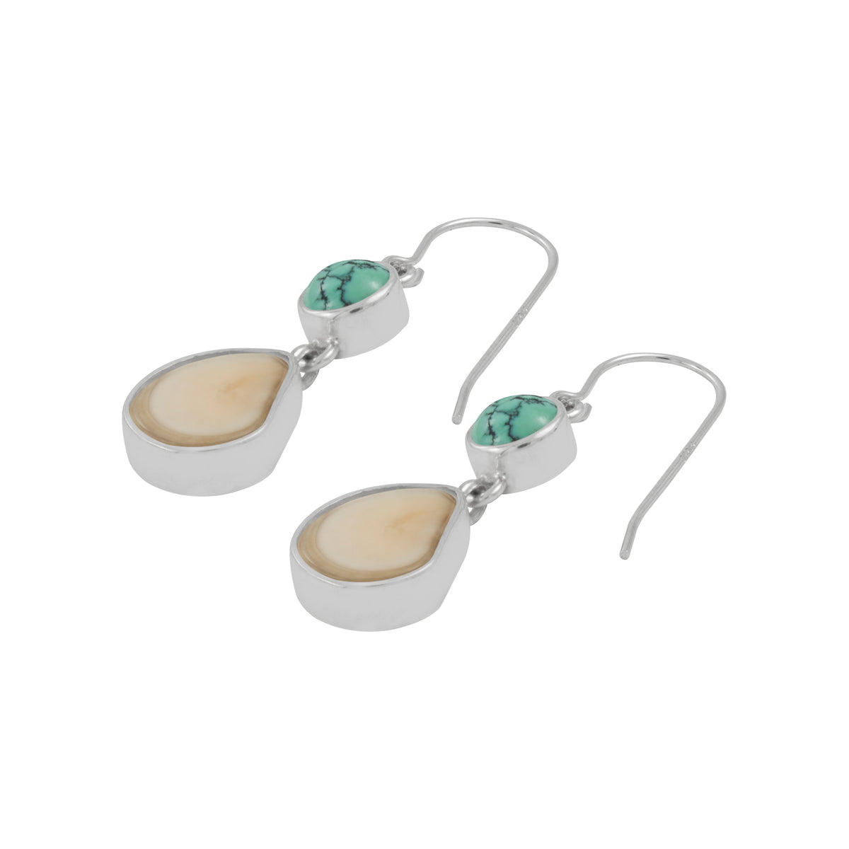 Sterling Silver Earring With Turquoise Round, Fossil Ivory Medium