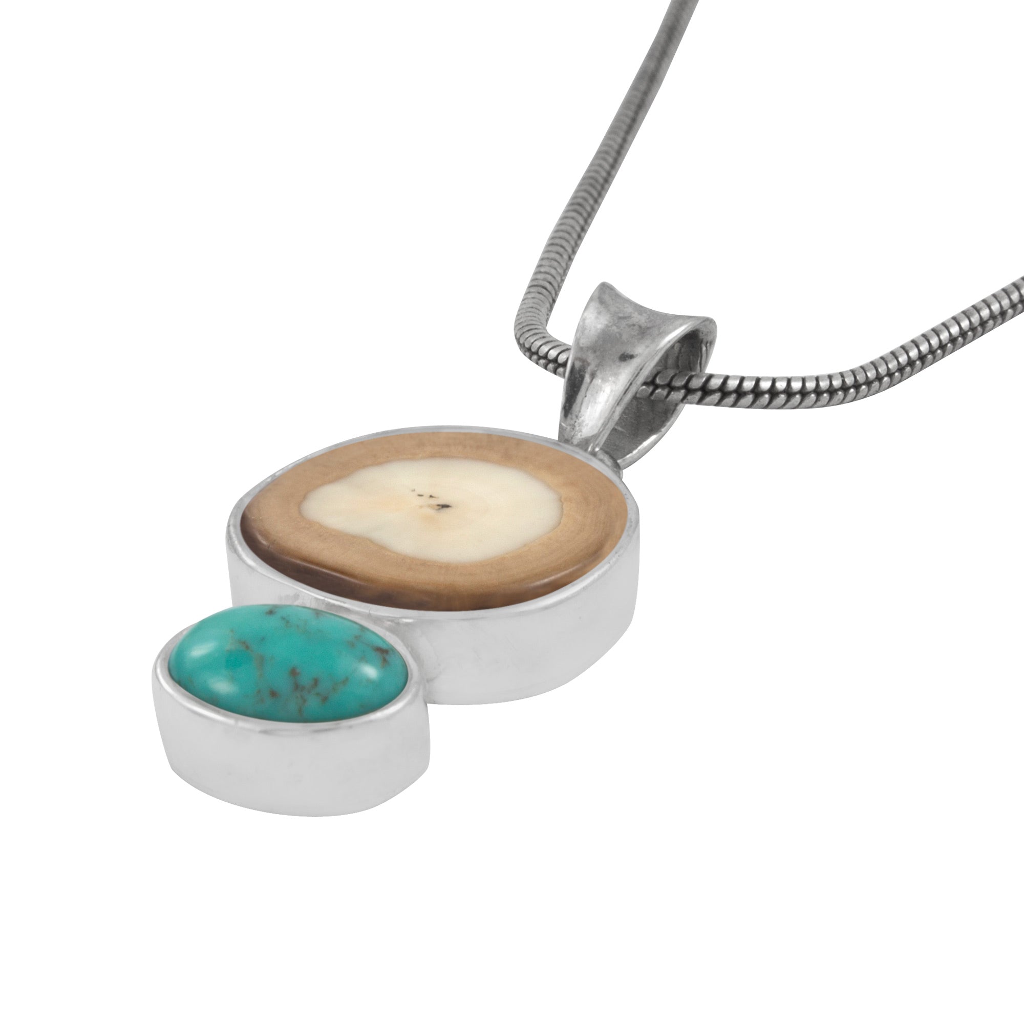 Sterling Silver Pendant With Fossil Ivory, Turquoise Oval