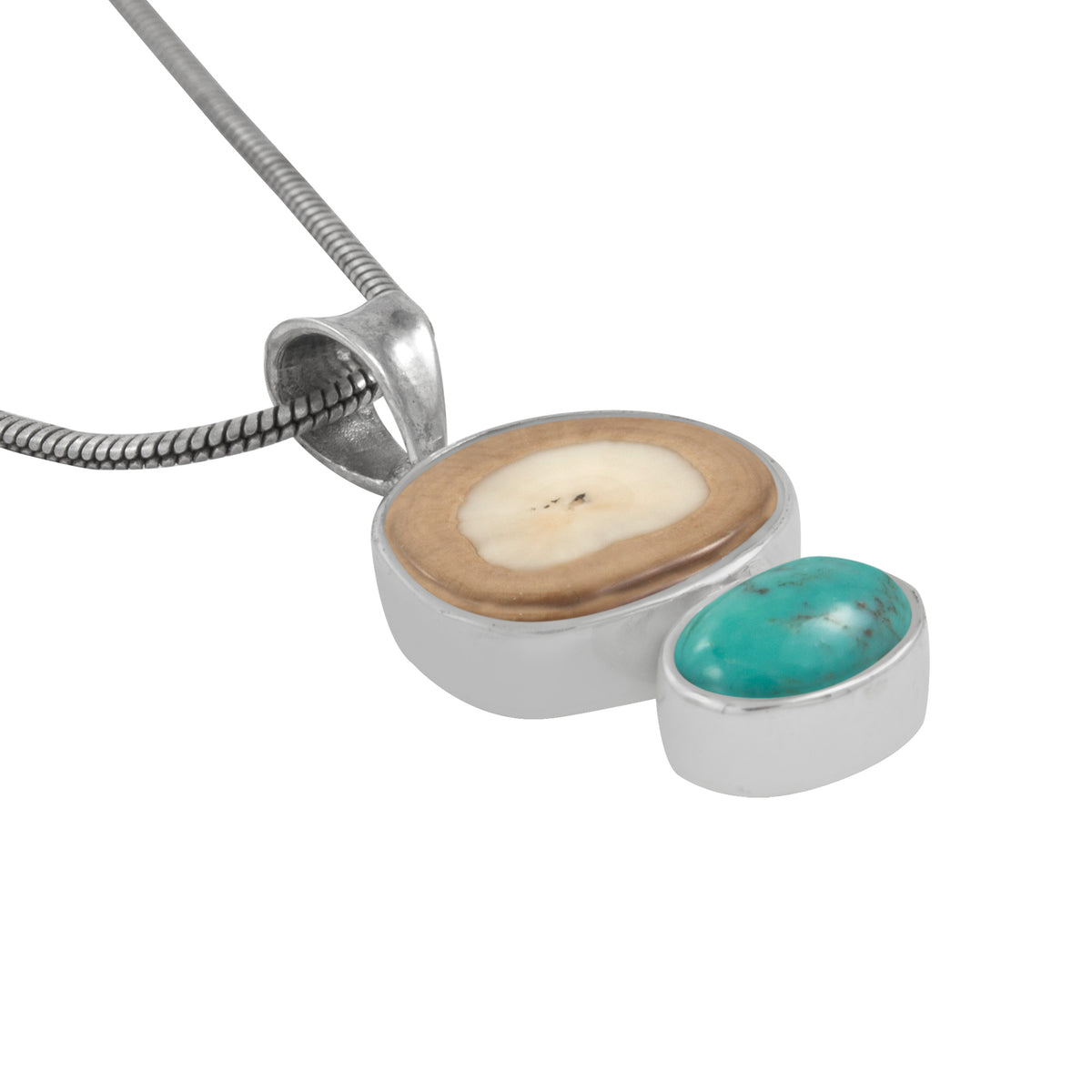 Sterling Silver Pendant With Fossil Ivory, Turquoise Oval