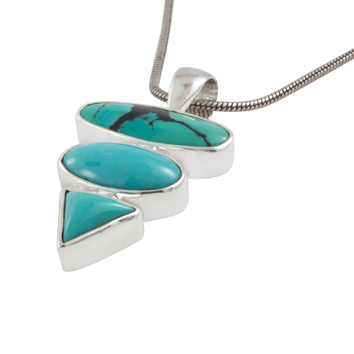 Sterling Silver Pendant With Oval, Square Triangle, Turquoise Stone