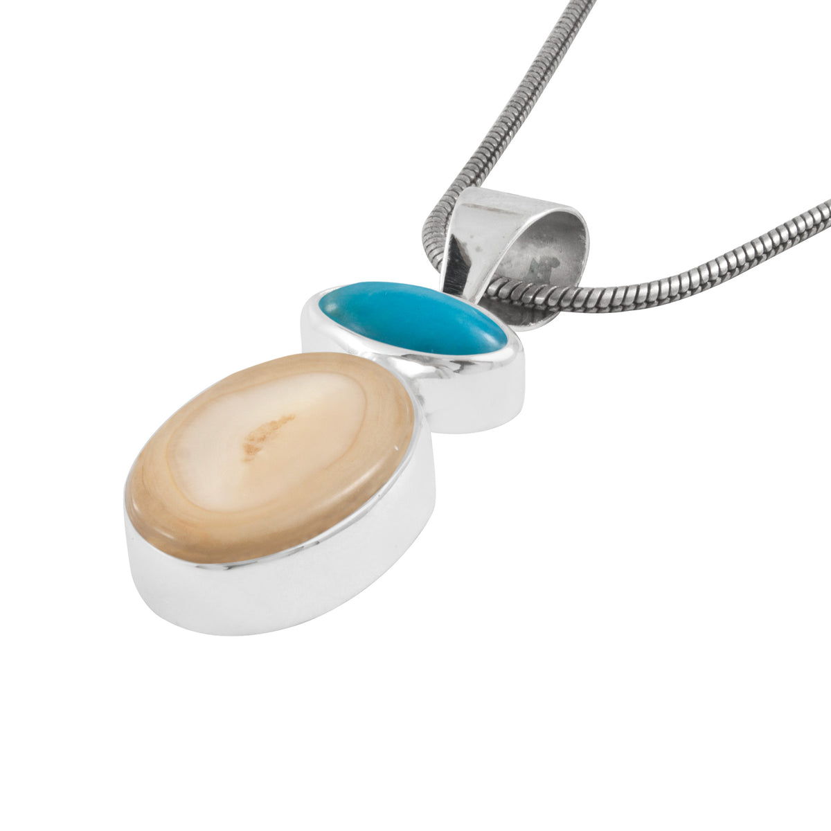 Sterling Silver Pendant With Turqouise Oval, Fossil Ivory Medium