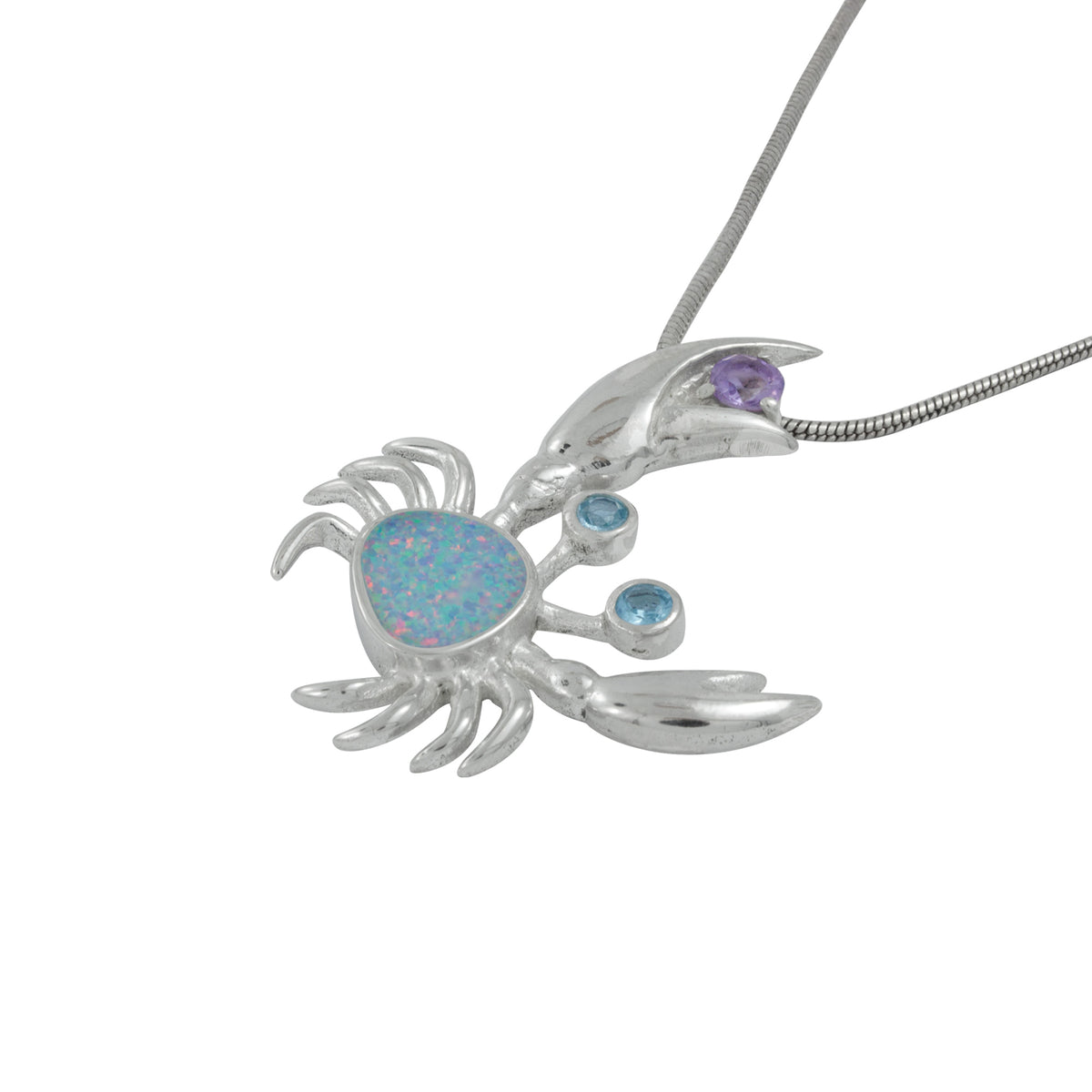 Silver Pendant Crab Component With Amethyst, Blue Topaz, Opal Free Form