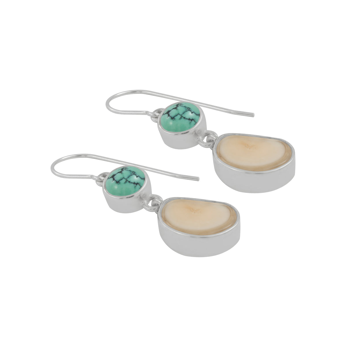Sterling Silver Earring With Turquoise Round, Fossil Ivory Medium