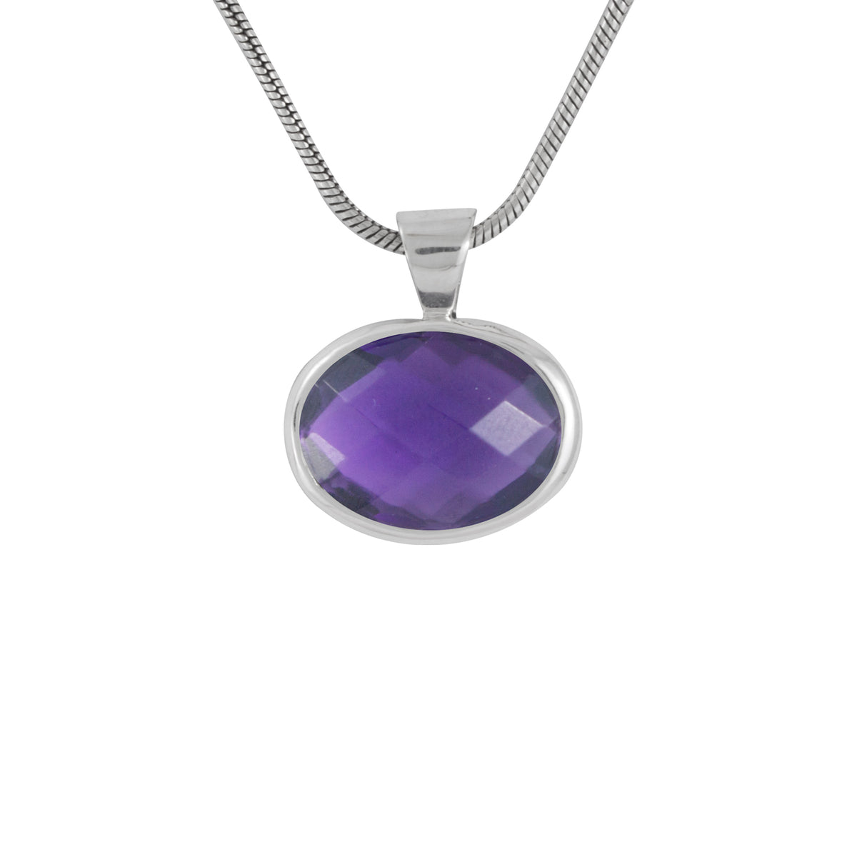 Sterling Silver Pendant With Amethyst Oval Briolet
