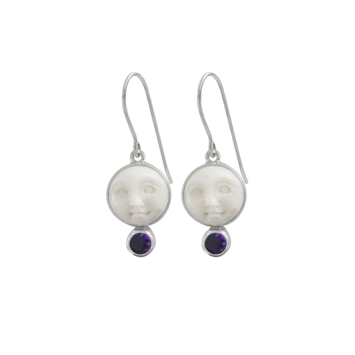 Sterling Silver Earring With Bone Face &amp; Round Stone