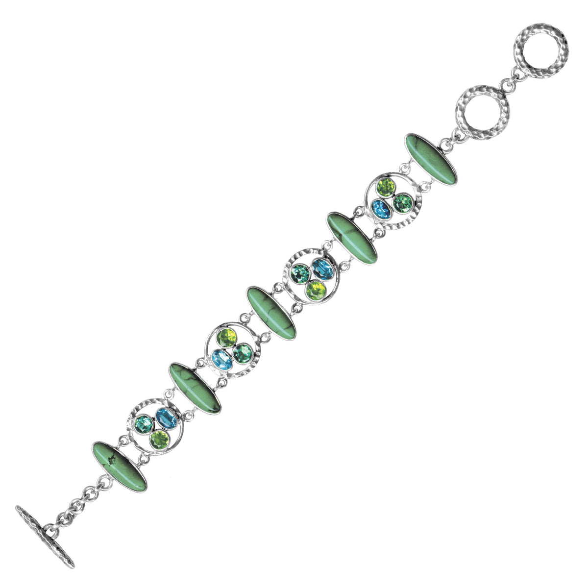 Sterling Silver Bracelet With Oval Turquoise, Multi Shape