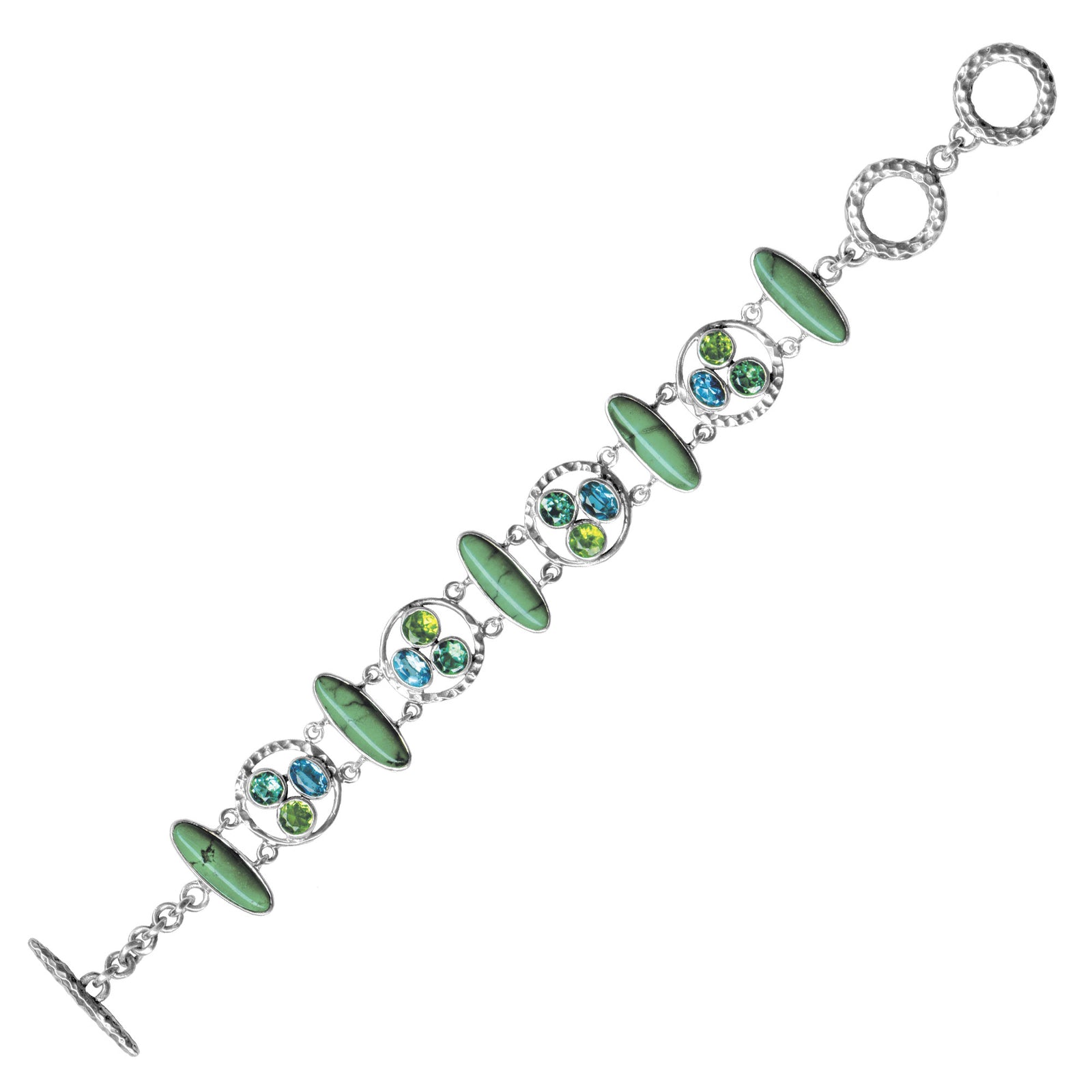 Sterling Silver Bracelet With Oval Turquoise, Multi Shape