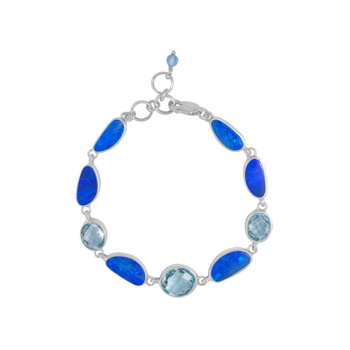 Sterling Silver Bracelt With Opal Free Form, Blue Topaz Oval Brio