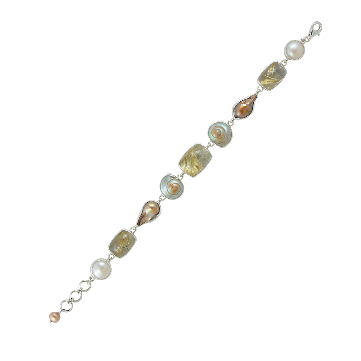 Bracelet With Rutilated, Pearl, Shell Malabar Turbo