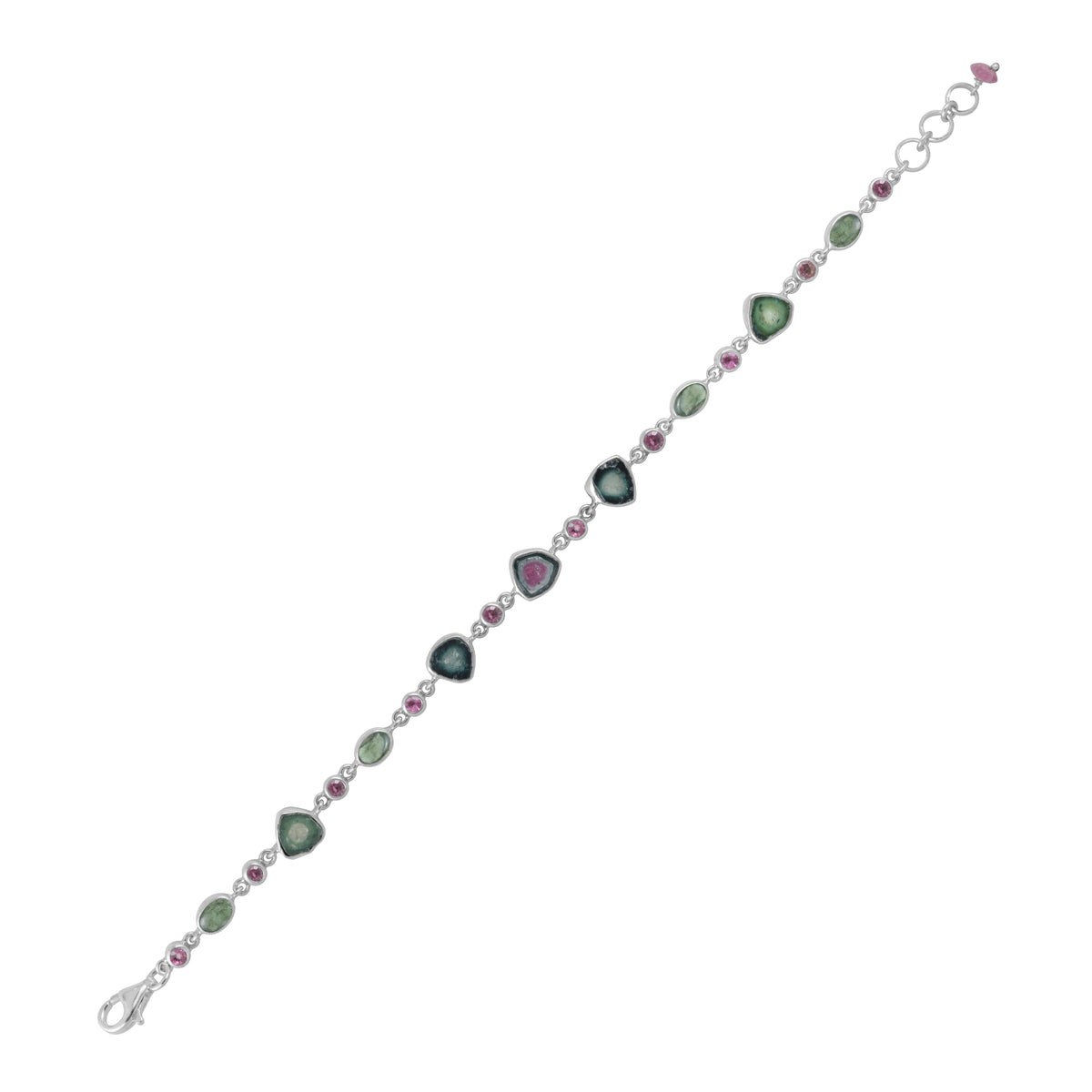 Sterling Silver Bracelet With Tourmaline Facet &amp; Cab, Waternelon Free Form