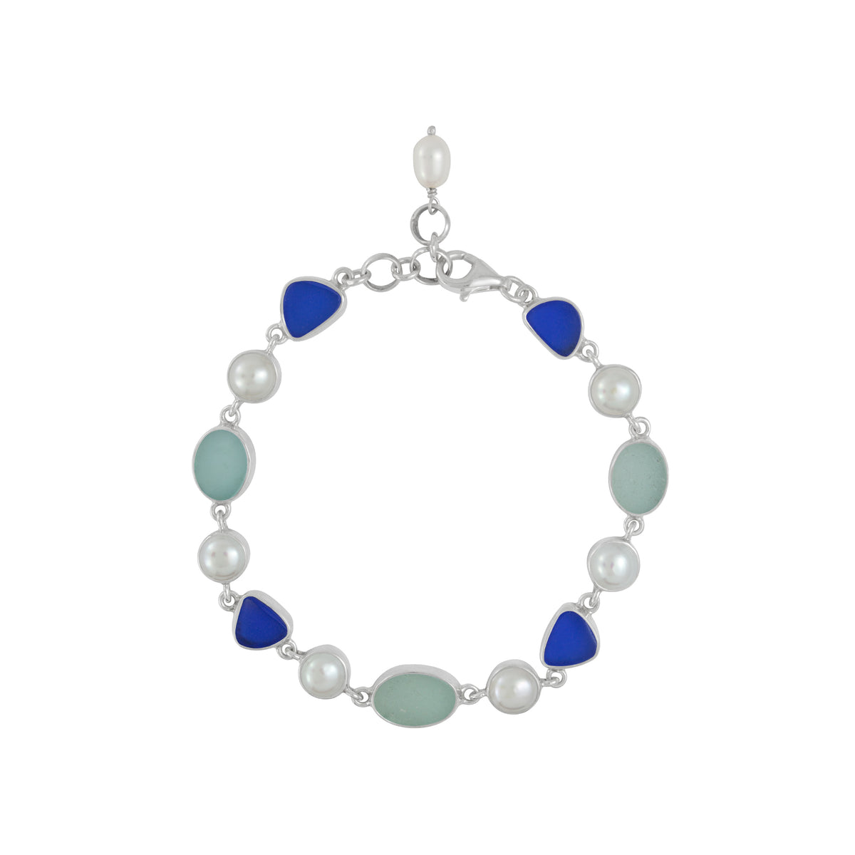 Sterling Silver Bracelet With Sea Glass And Pearl