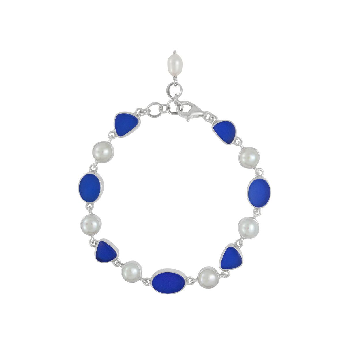 Sterling Silver Bracelet With Sea Glass And Pearl