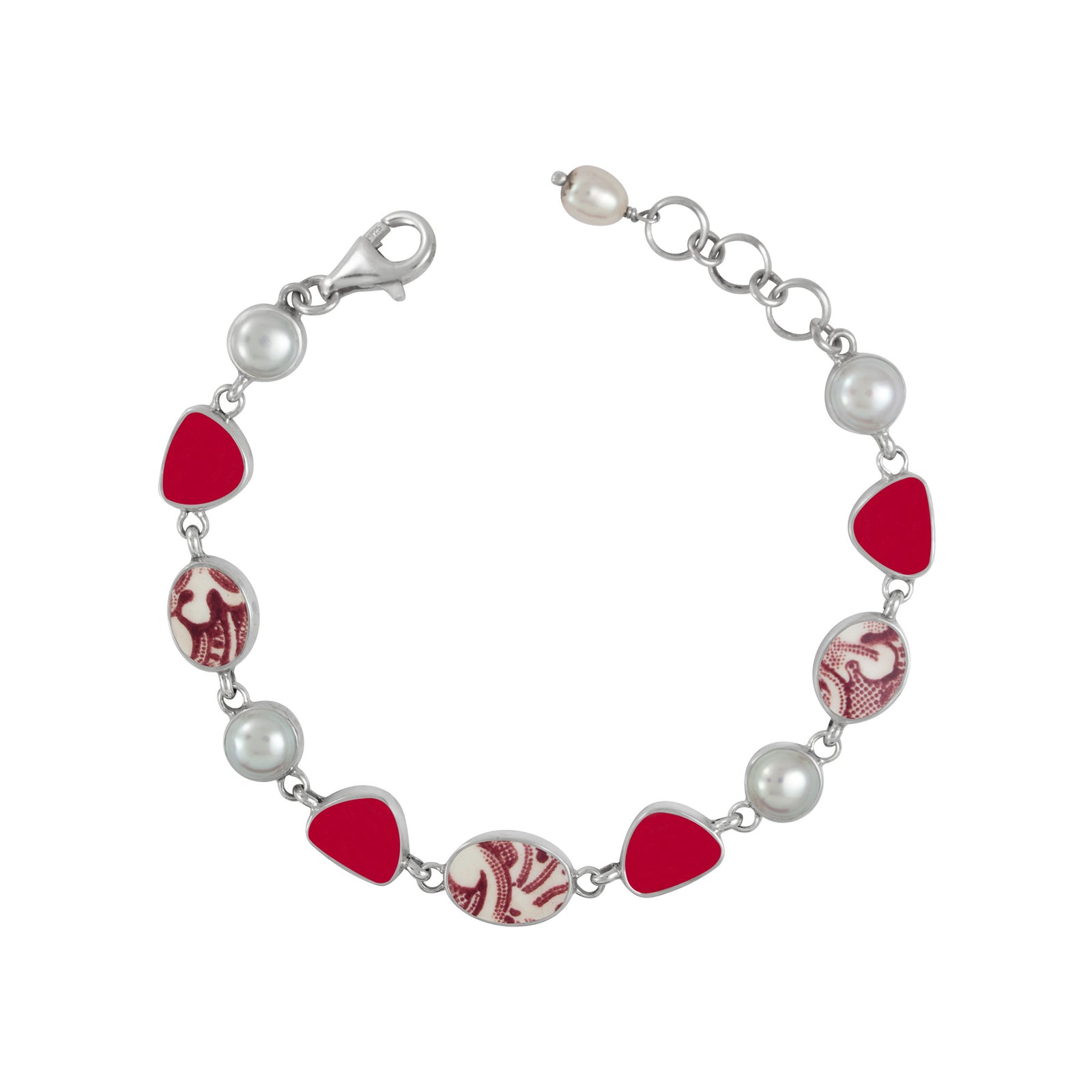 Sea Glass , Pearl and Pottery Bracelet