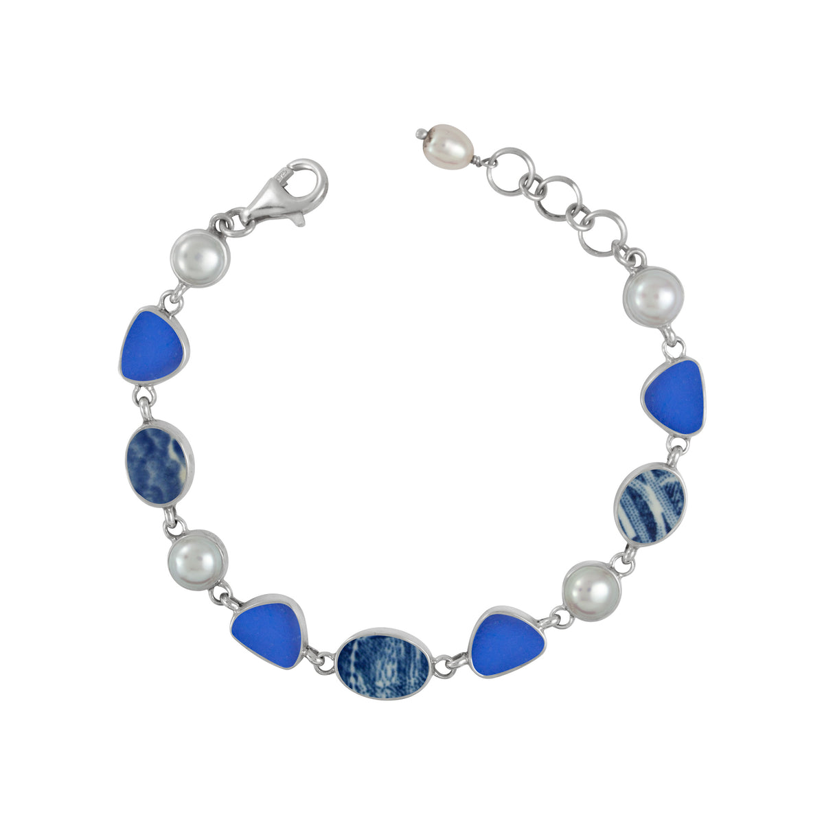 Sea Glass , Pearl and Pottery Bracelet