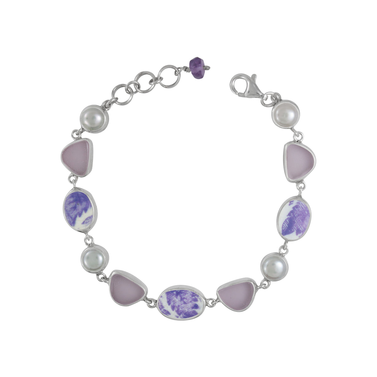 Sea Glass , Pearl and Pottery Bracelet