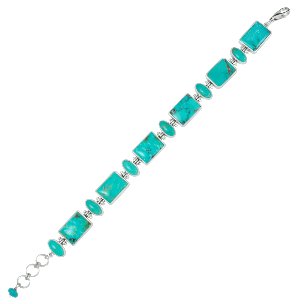 Sterling Silver Bracelet With Turquoise Rectangle And Oval