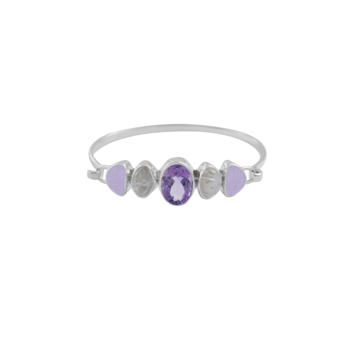 Sterling Silver Bracelet With Amethyst Oval, Sea Glass Lavender, Pearl