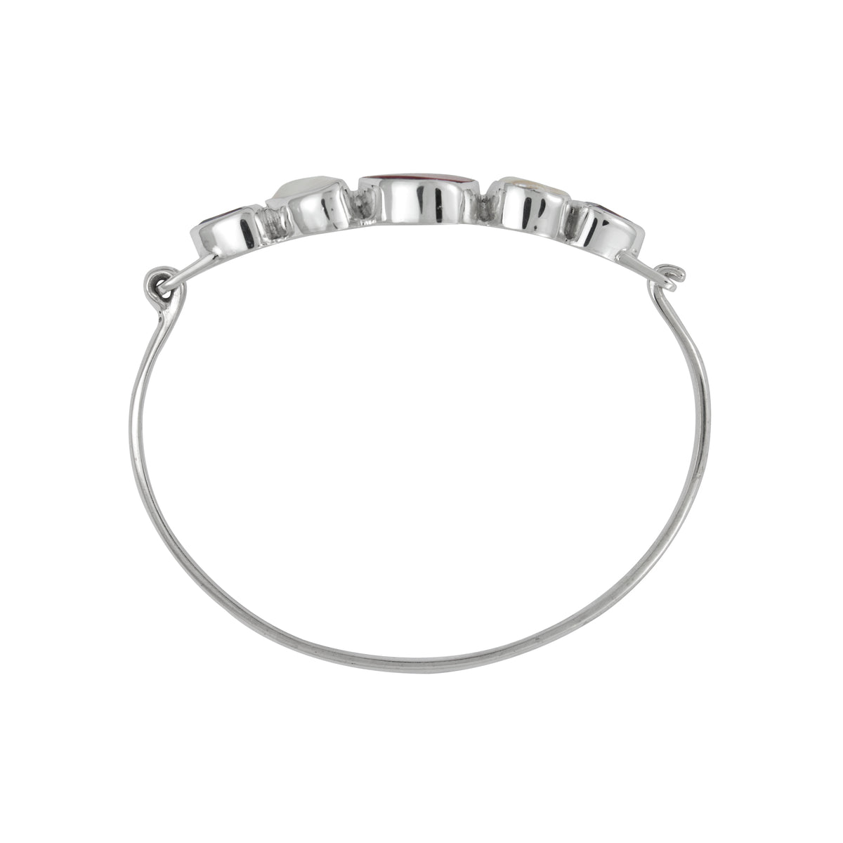 Sterling Silver Bracelet With Sea Glass Red, Pearl Keishi, Garnet Tri Angle Facet