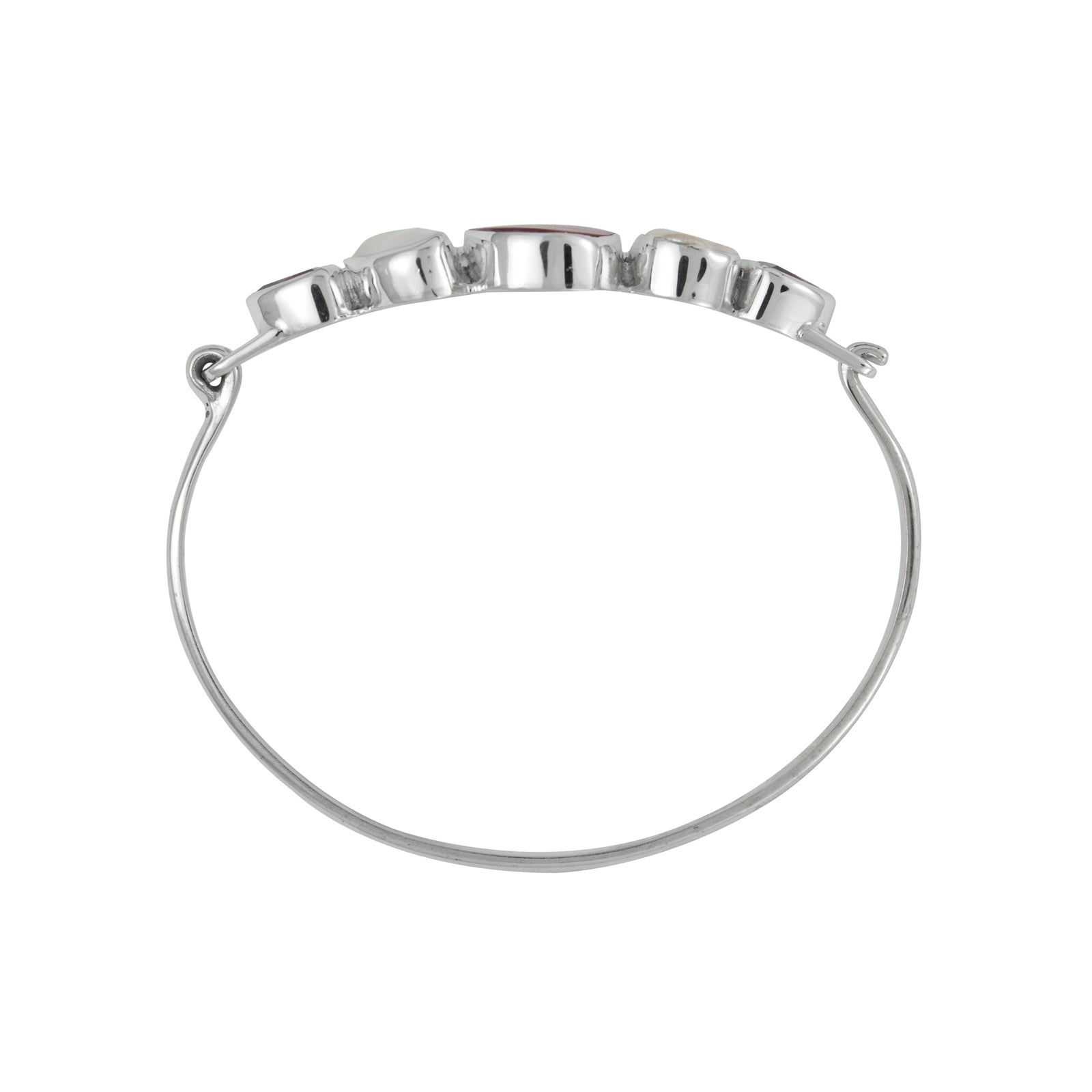 Sterling Silver Bracelet With Sea Glass Red, Pearl Keishi, Garnet Tri Angle Facet