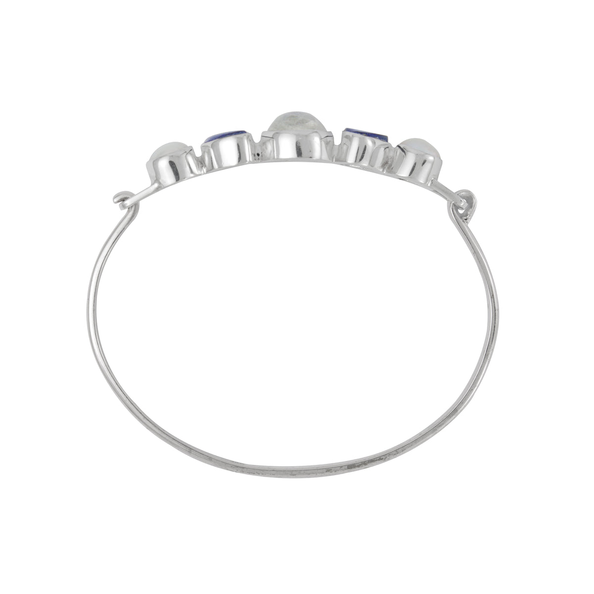 Sterling Silver Bracelet With Rainbowmoon Oval Cabison, Se Glass Blue, Pearl Round