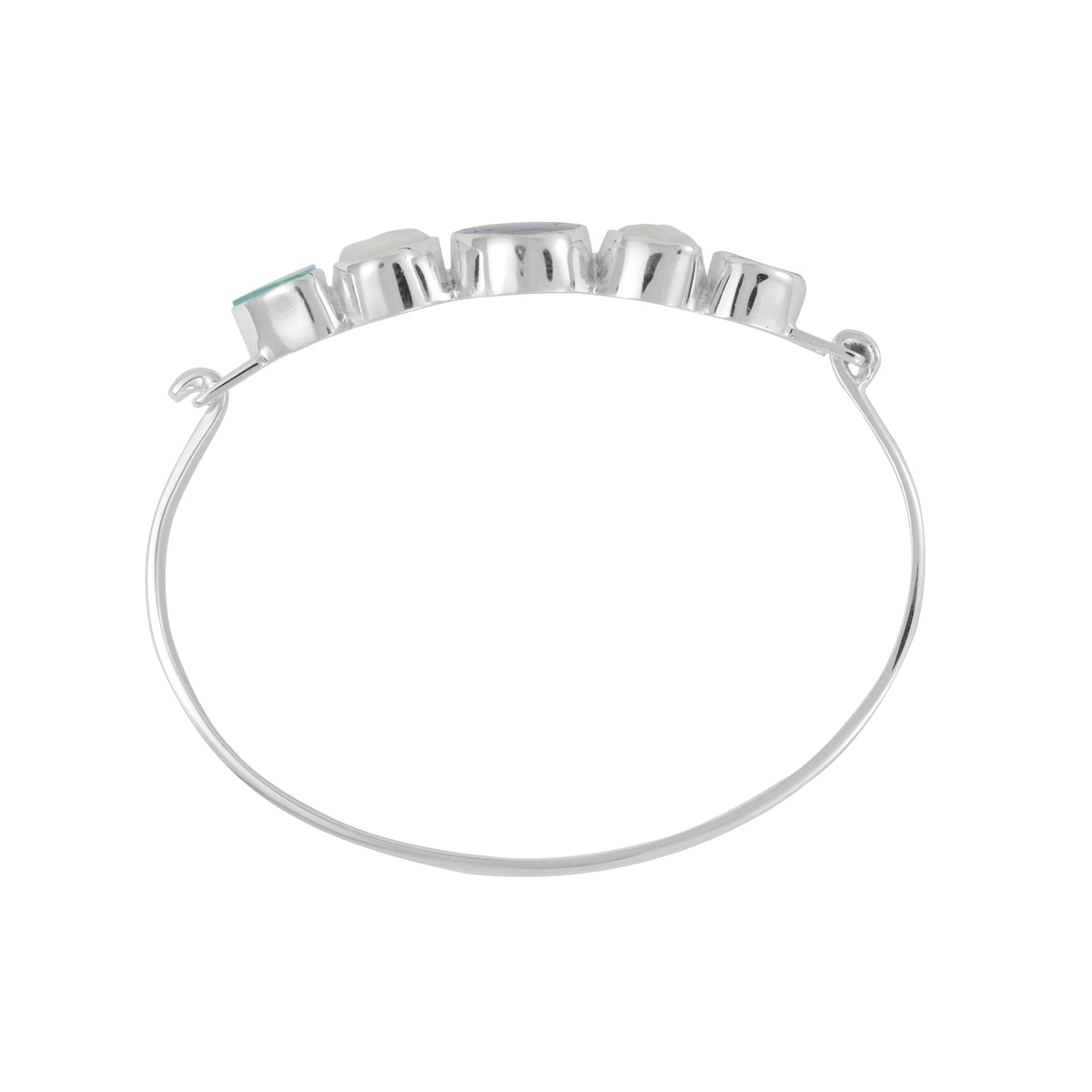 Fabulous Aqua Sea Glass, Paua Shell &amp; Pearl Bracelet Bangle with Hook Closure.