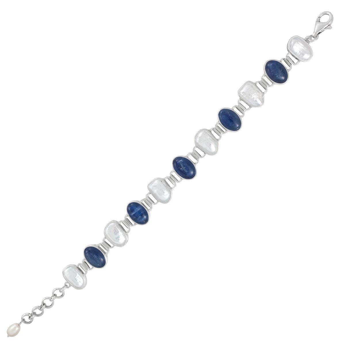 Silver Bracelet With Pearl And Kyanite