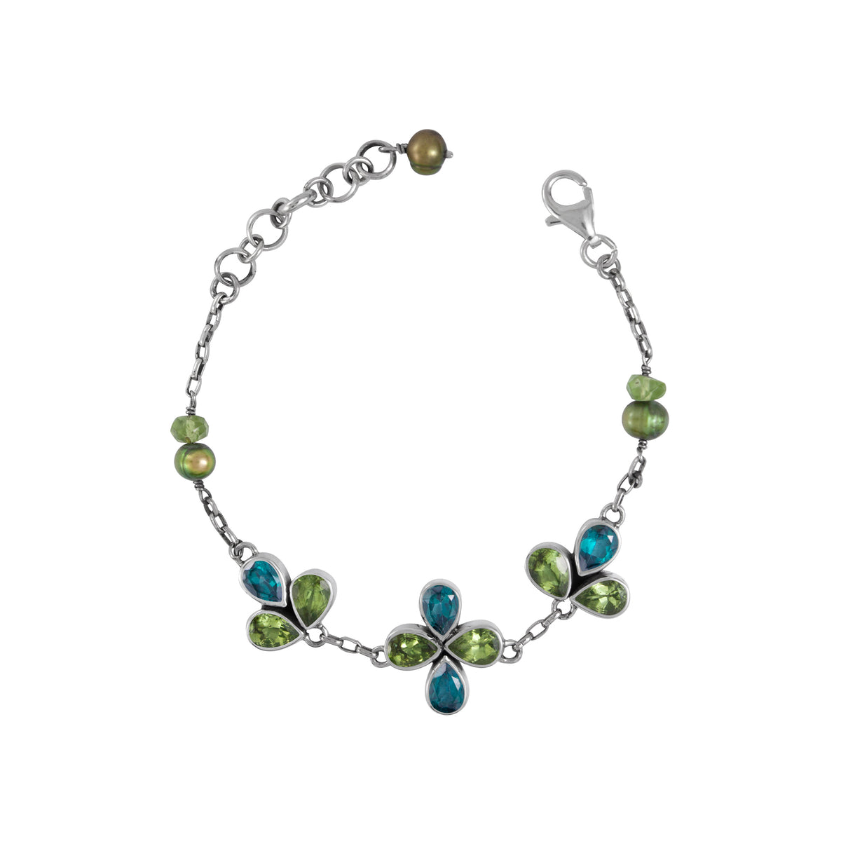 Sterling Silver Bracelet With Beads Collection Clover Design