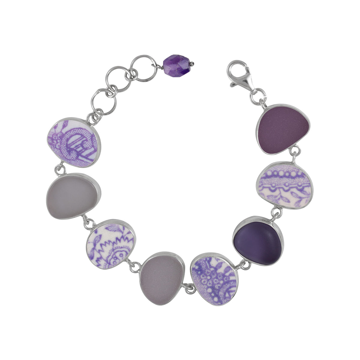 Silver Bracelet With Sea Glass And Pottery