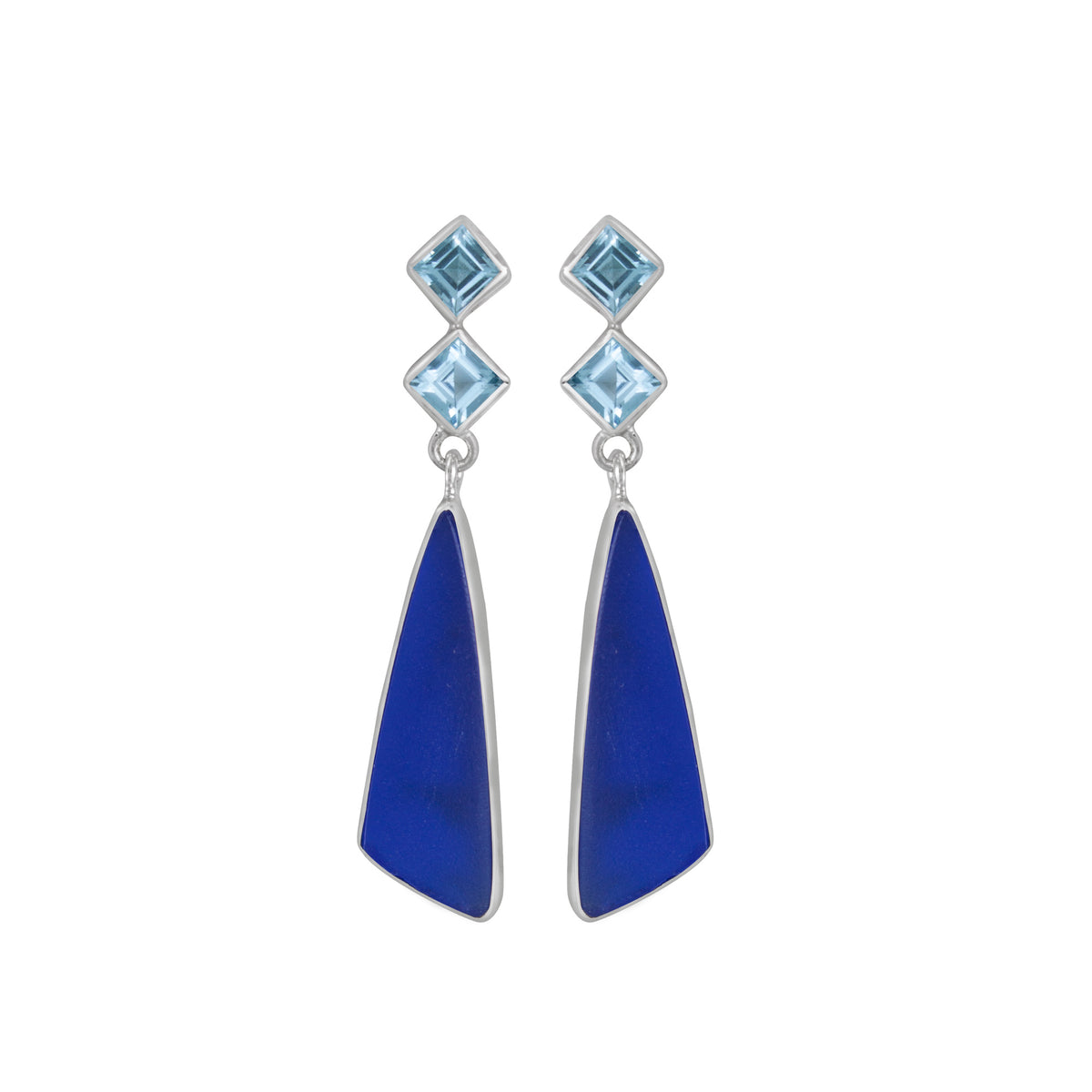 Sterling Silver Earring With Blue Topaz And Sea Glass