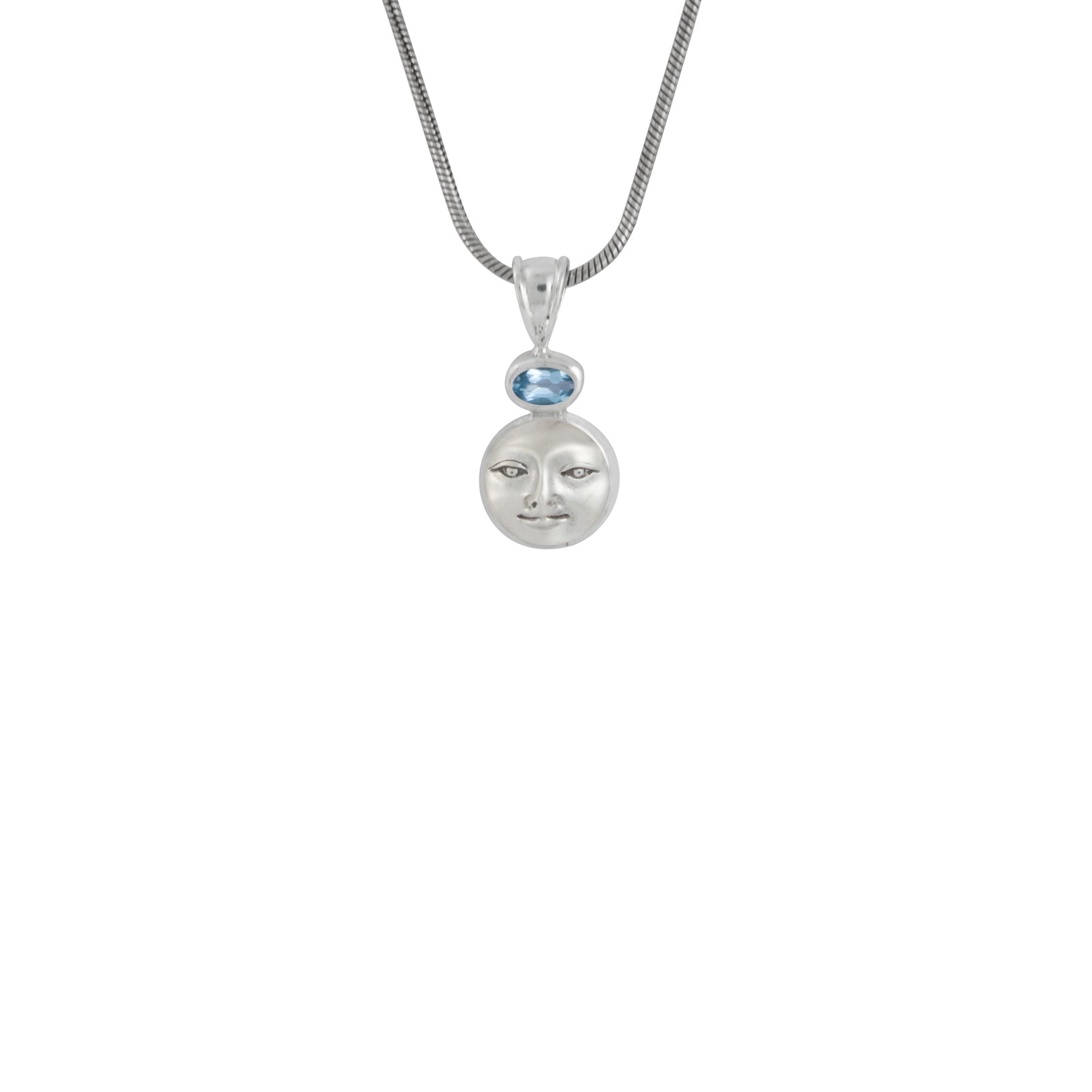 Sterling Silver Pendant With Silver Fce, Oval Stone