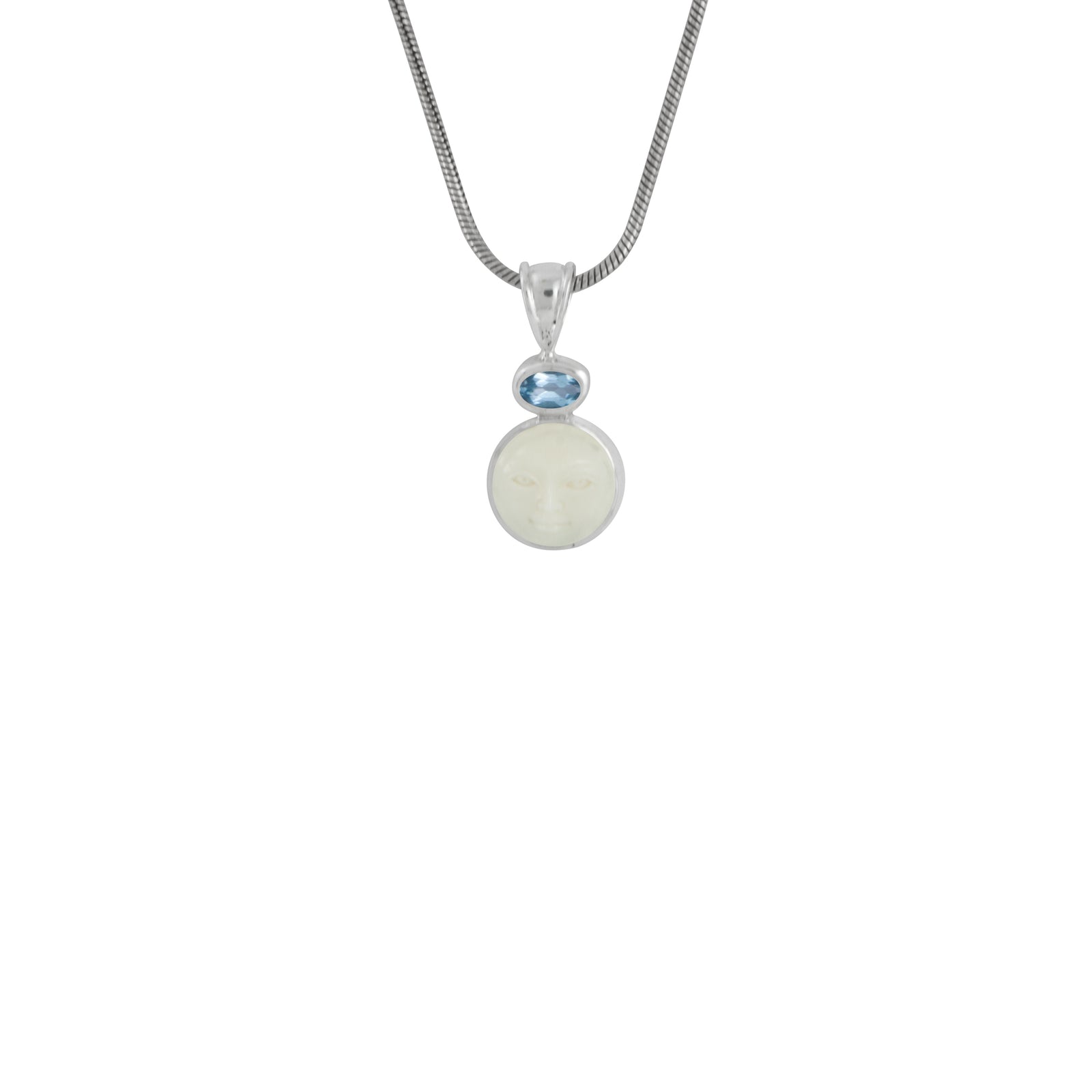 Sterling Silver Pendant With Bone Face, Oval Stone