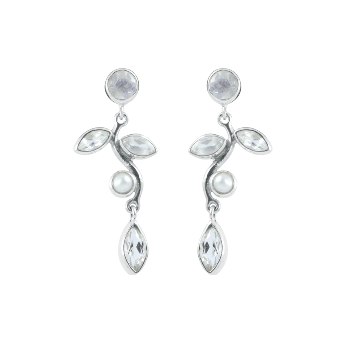 Sterling Silver Earring With Pink Tourmaline Round Cab &amp; Maquoise Face, Peridot Facet, Green Topaz Facet