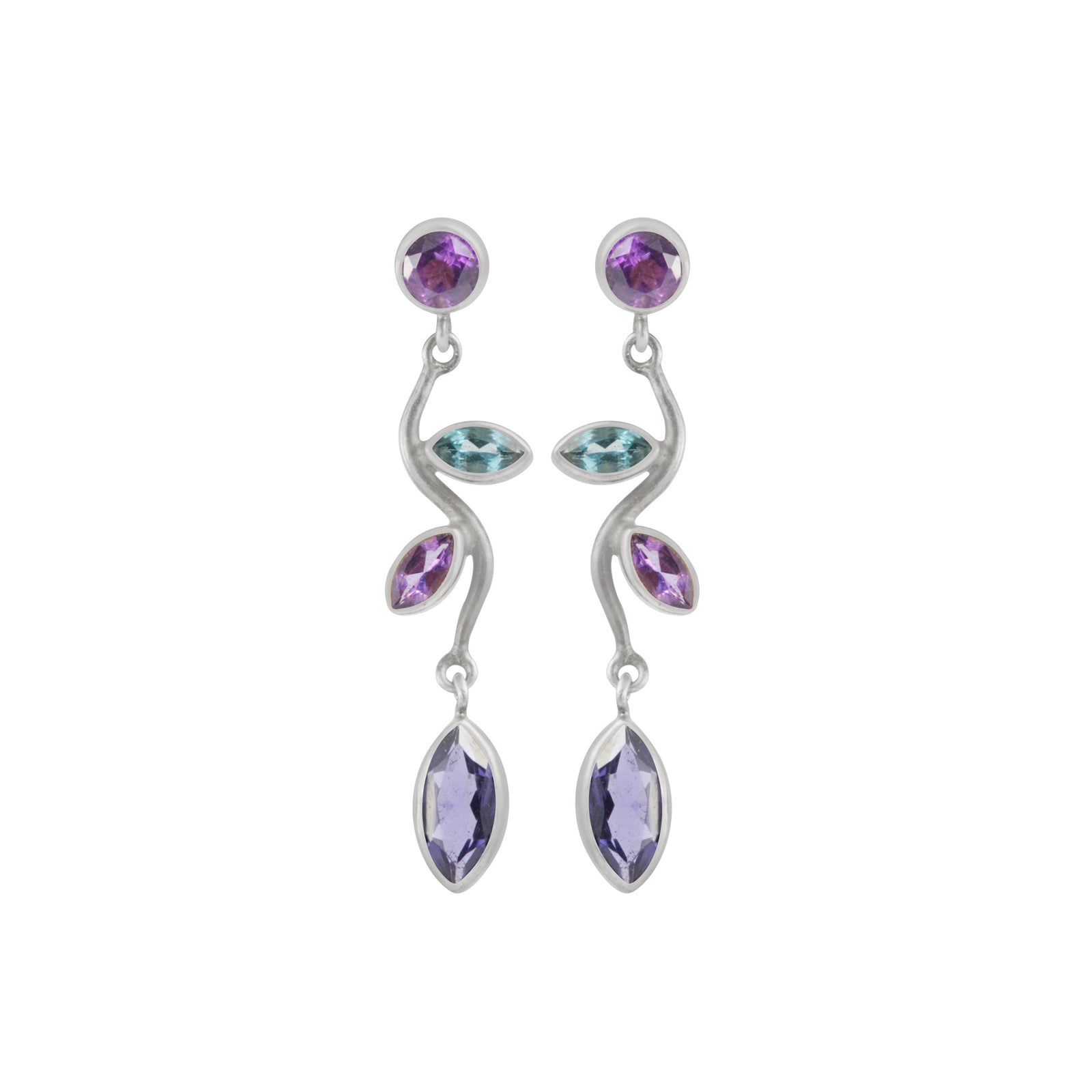 Sterling Silver Earring With Branch Leaf Round And Marquoise Stone