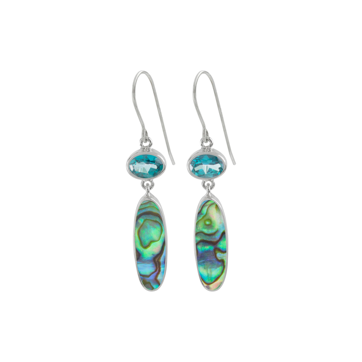 Sterling Silver Earring With Blue Topaz Oval, Paua