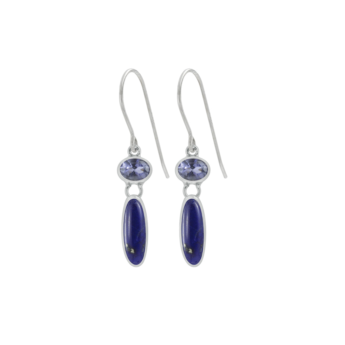 Sterling Silver Earring With Iolite Oval, Lapis Oval