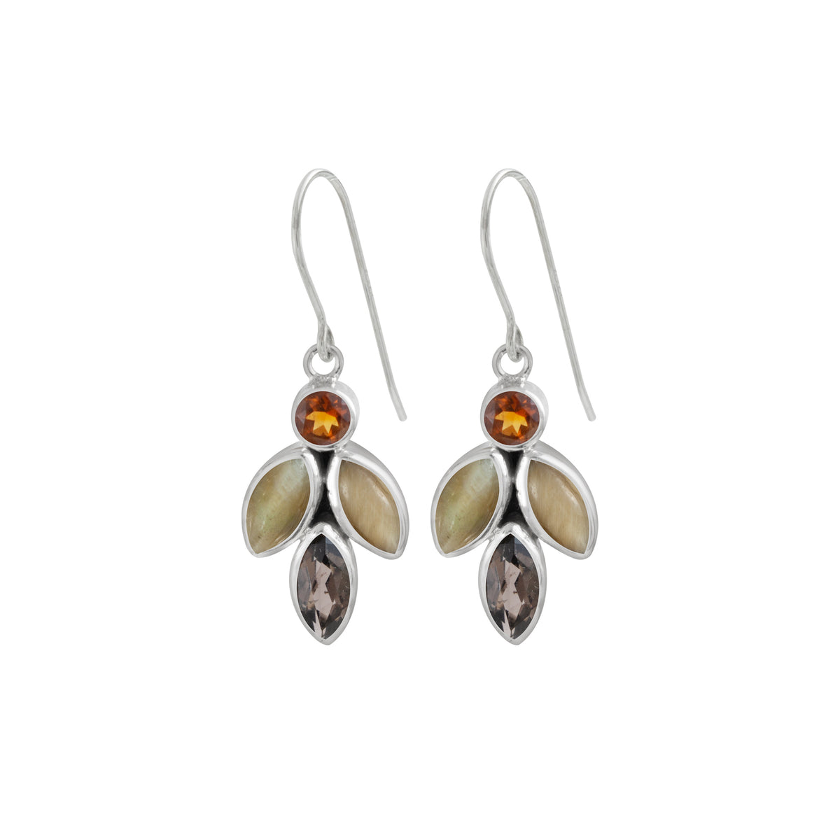 Sterling Silver Earring With Round And Marquise Stone