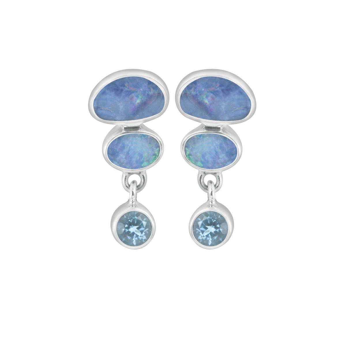 Silver Earring With Opals And Round Stone