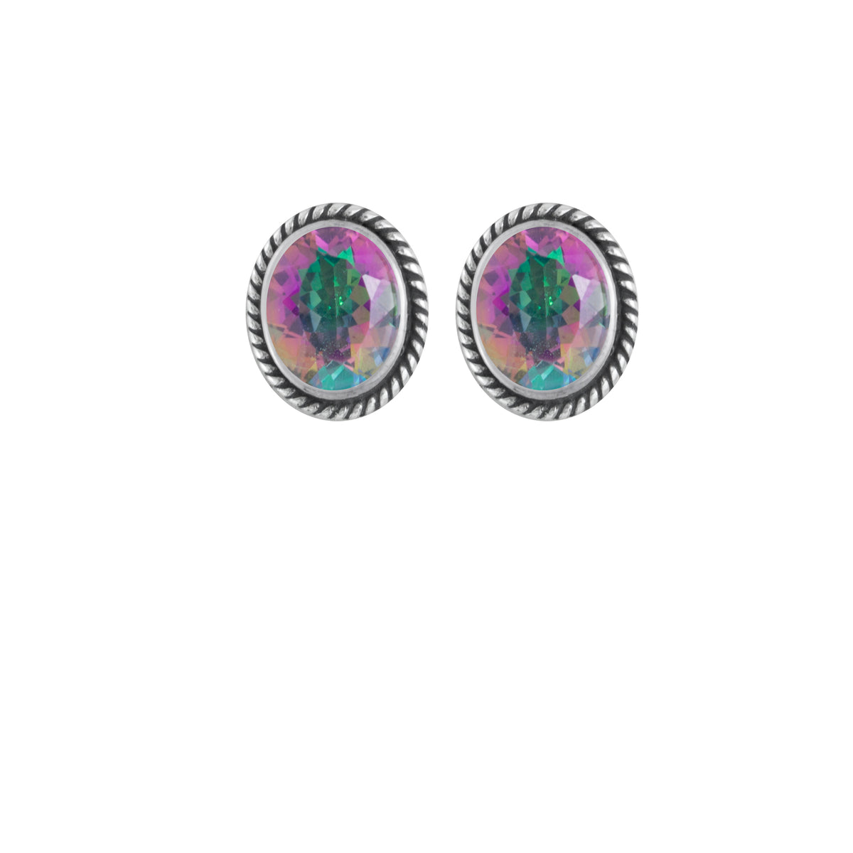 Sterling Silver Earring Princess Wire Collection With Mystic Topaz Oval Stud