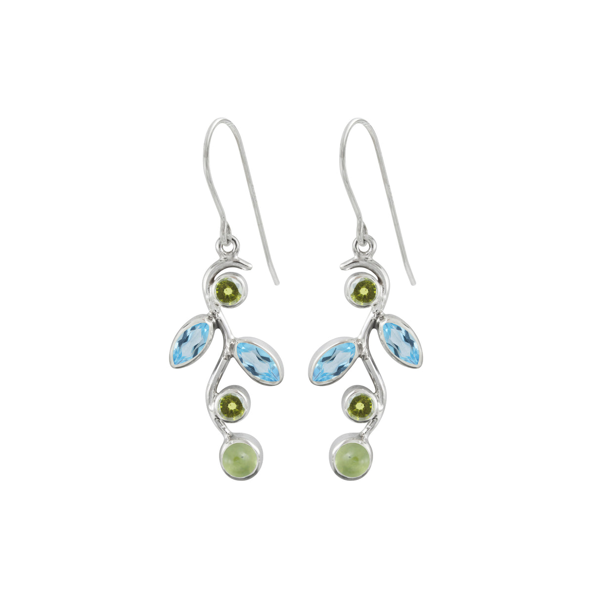 Sterling Silver Earring With Round Stone, Marquise Stone