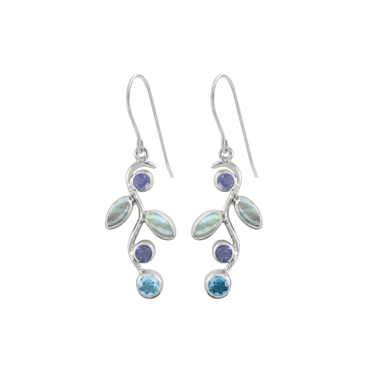 Sterling Silver Earring With Round Stone, Marquise Stone