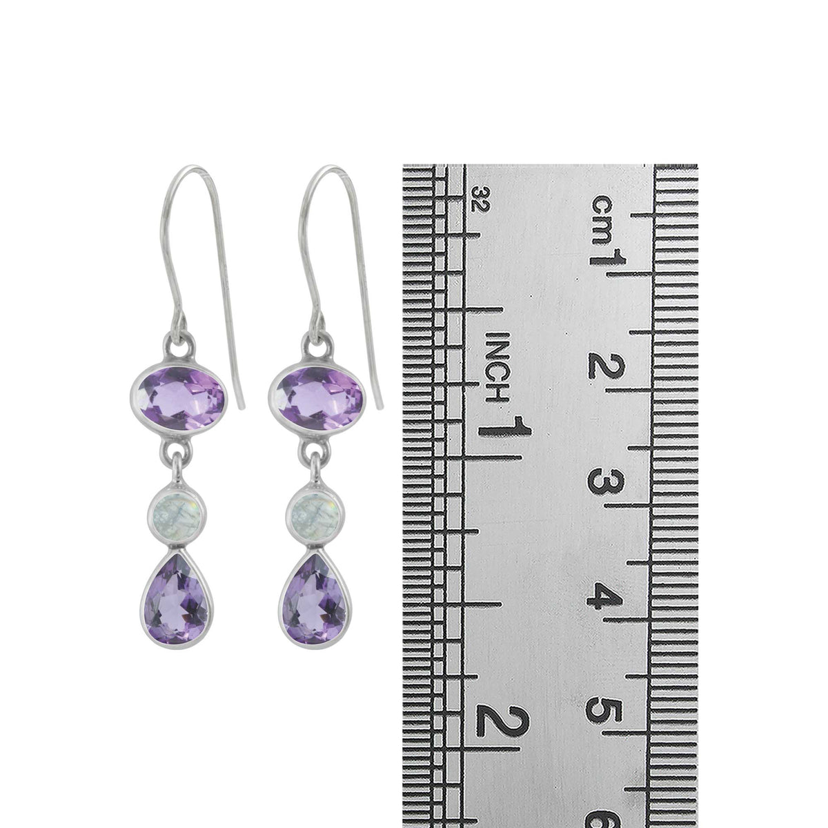 Sterling Silver Earring With Round And Oval Stone