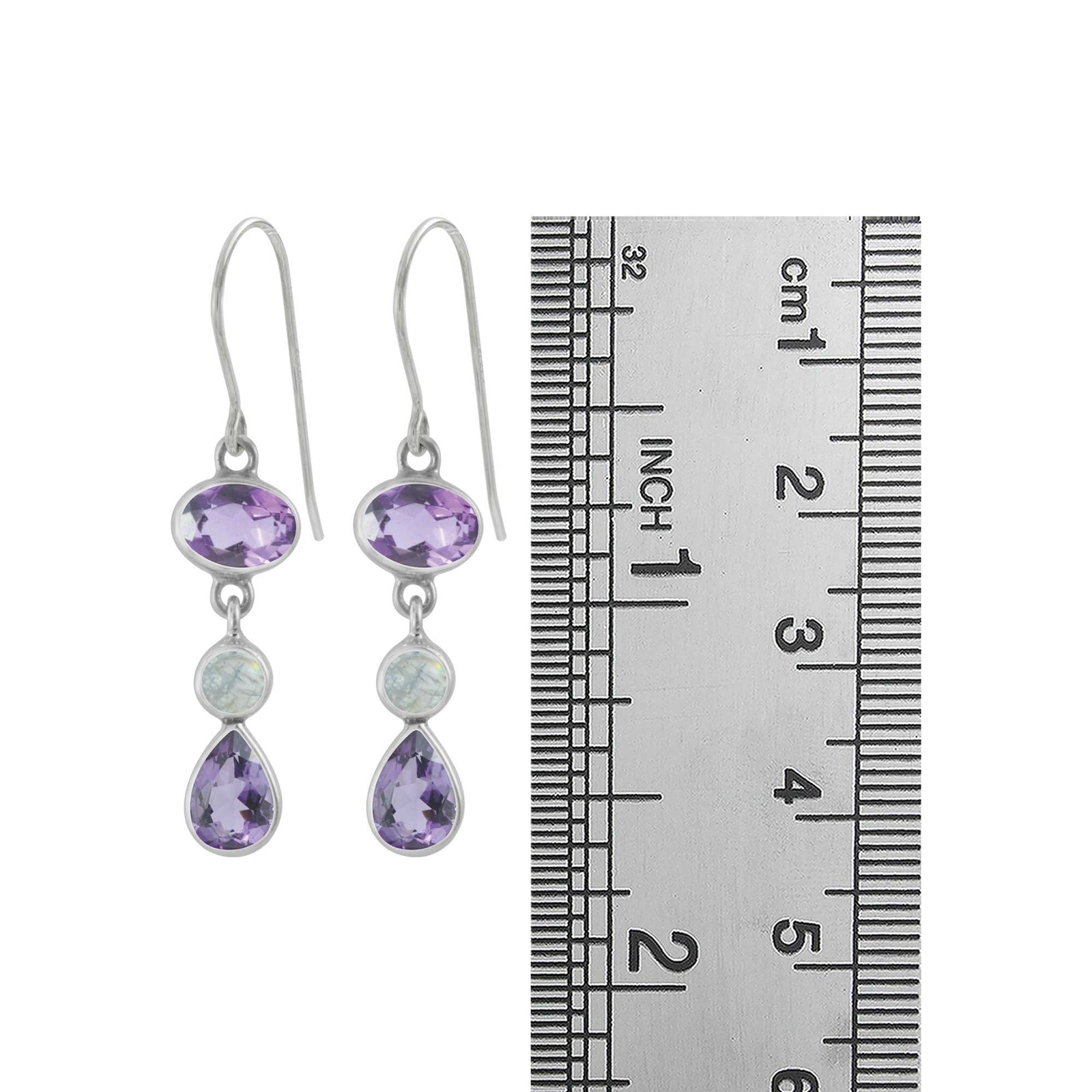 Sterling Silver Earring With Round And Oval Stone