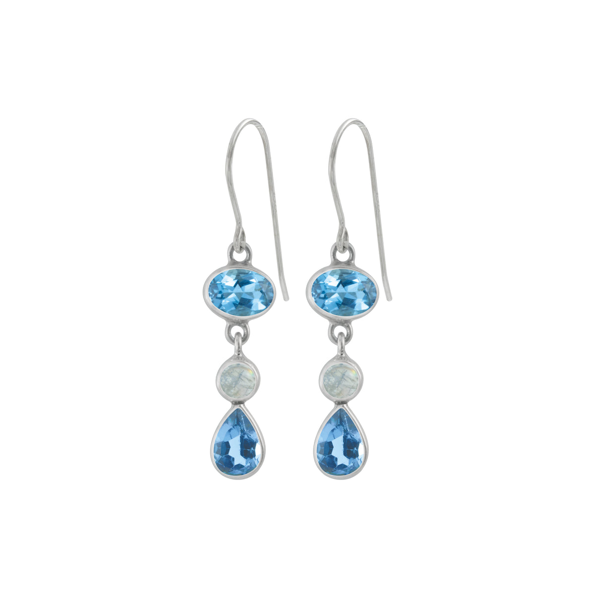 Sterling Silver Earring With Round And Oval Stone